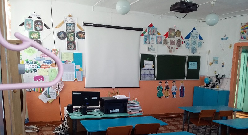 Кабинет музыки совмещён с кабинетом ИЗО.